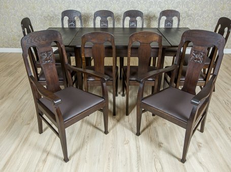 Secesyjny stół dębowy z krzesłami
