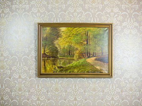 Obraz olejny ,,Pejzaż leśny” sygnowany A. Johansen